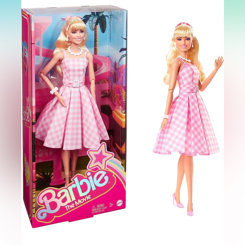 Barbie the movie, pink gingham dress barbie doll, Margot Robbie, hard to find!